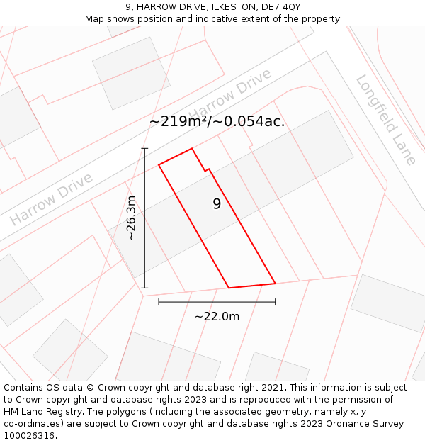 9, HARROW DRIVE, ILKESTON, DE7 4QY: Plot and title map