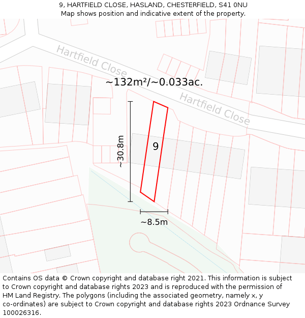 9, HARTFIELD CLOSE, HASLAND, CHESTERFIELD, S41 0NU: Plot and title map