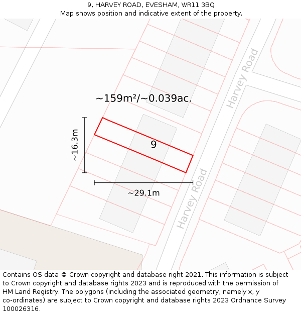 9, HARVEY ROAD, EVESHAM, WR11 3BQ: Plot and title map