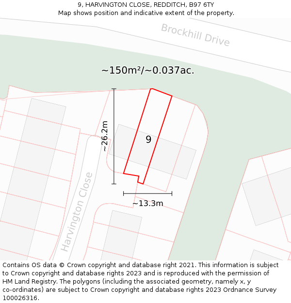 9, HARVINGTON CLOSE, REDDITCH, B97 6TY: Plot and title map