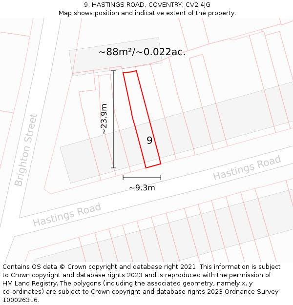 9, HASTINGS ROAD, COVENTRY, CV2 4JG: Plot and title map