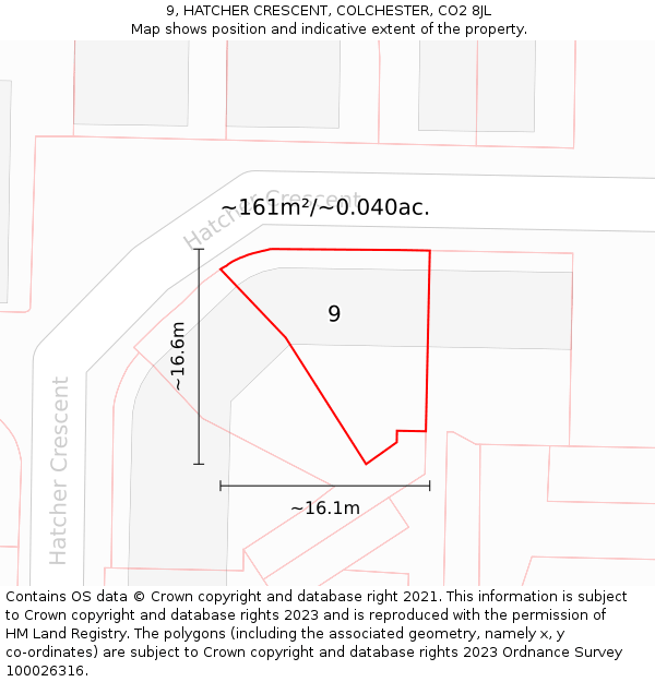 9, HATCHER CRESCENT, COLCHESTER, CO2 8JL: Plot and title map
