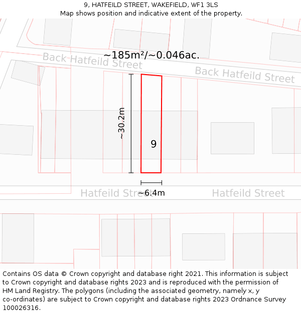 9, HATFEILD STREET, WAKEFIELD, WF1 3LS: Plot and title map