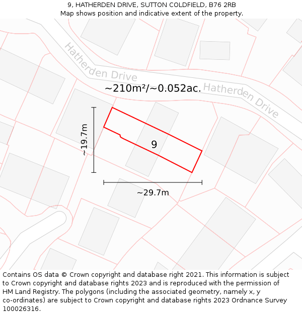 9, HATHERDEN DRIVE, SUTTON COLDFIELD, B76 2RB: Plot and title map