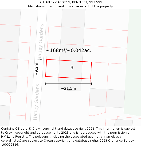 9, HATLEY GARDENS, BENFLEET, SS7 5SS: Plot and title map