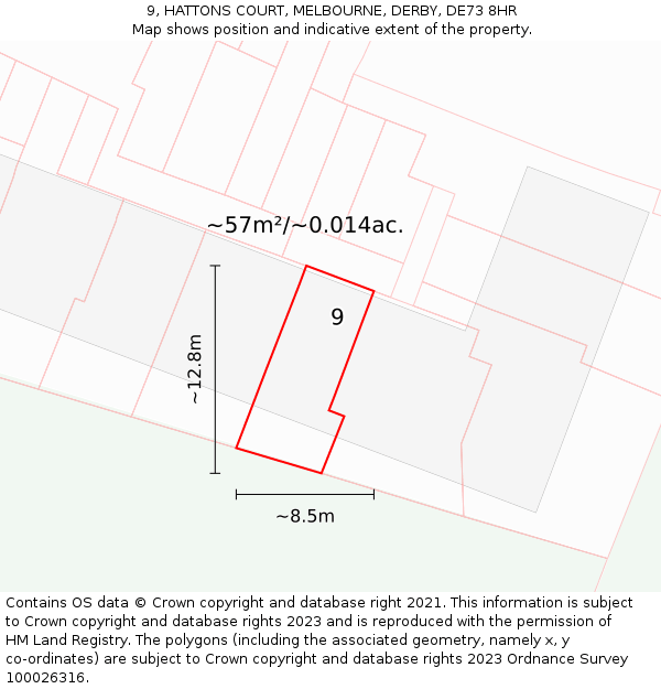 9, HATTONS COURT, MELBOURNE, DERBY, DE73 8HR: Plot and title map