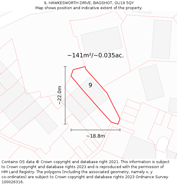 9, HAWKESWORTH DRIVE, BAGSHOT, GU19 5QY: Plot and title map