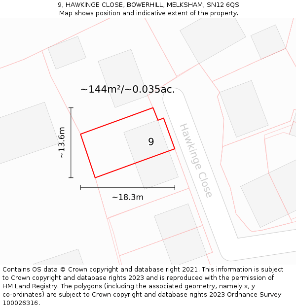 9, HAWKINGE CLOSE, BOWERHILL, MELKSHAM, SN12 6QS: Plot and title map