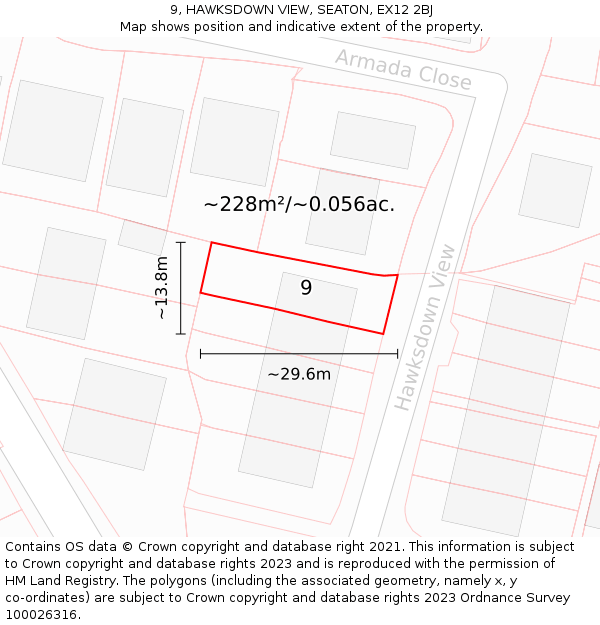 9, HAWKSDOWN VIEW, SEATON, EX12 2BJ: Plot and title map