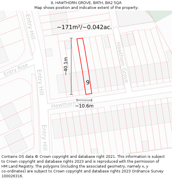 9, HAWTHORN GROVE, BATH, BA2 5QA: Plot and title map
