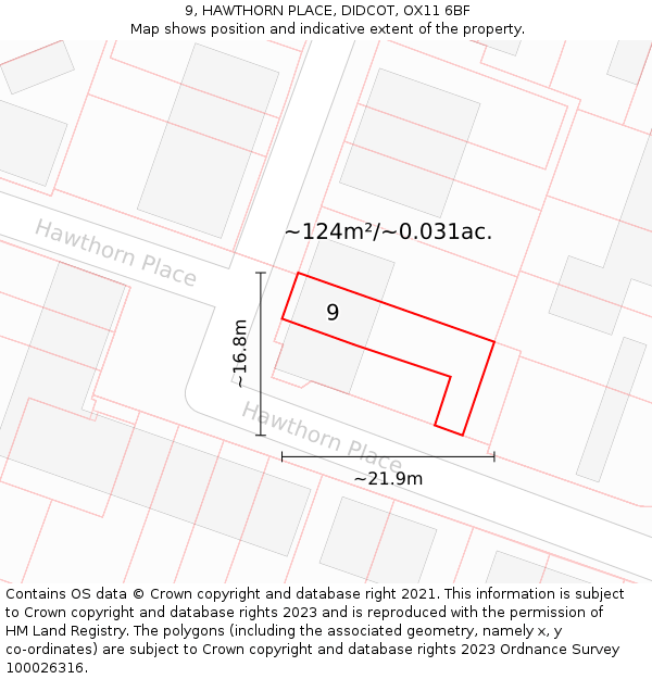 9, HAWTHORN PLACE, DIDCOT, OX11 6BF: Plot and title map