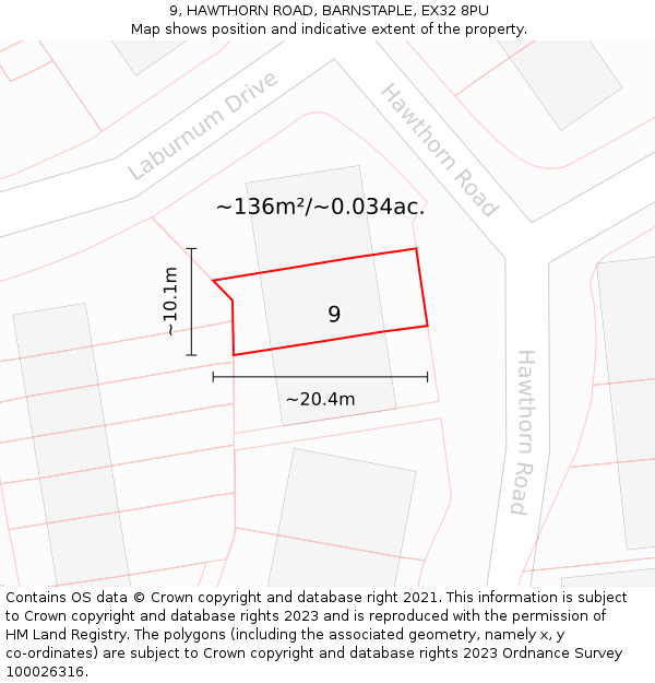 9, HAWTHORN ROAD, BARNSTAPLE, EX32 8PU: Plot and title map