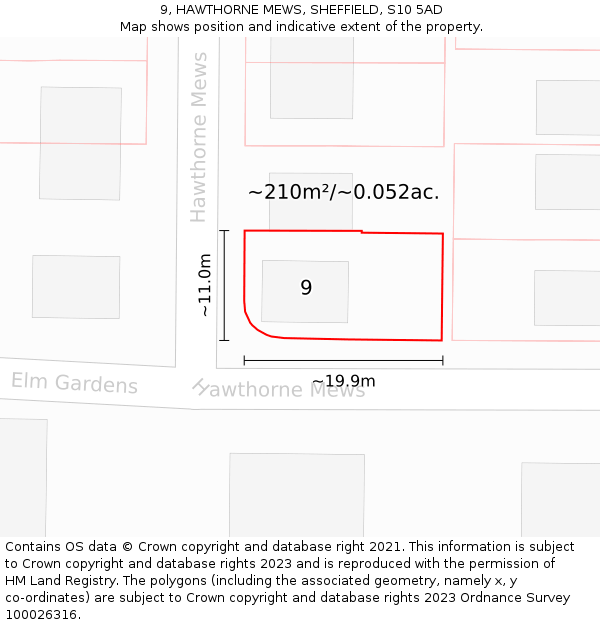 9, HAWTHORNE MEWS, SHEFFIELD, S10 5AD: Plot and title map