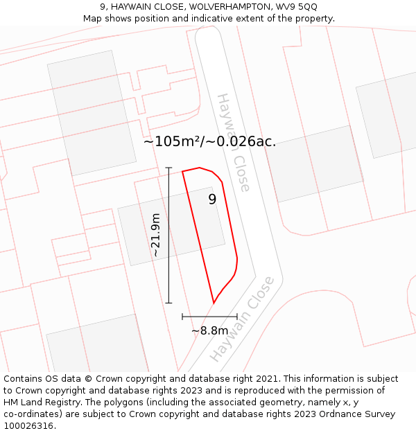 9, HAYWAIN CLOSE, WOLVERHAMPTON, WV9 5QQ: Plot and title map