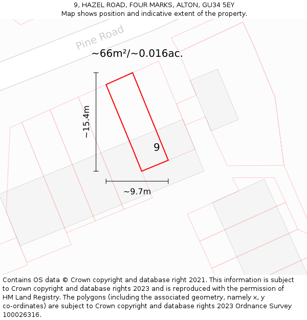 9, HAZEL ROAD, FOUR MARKS, ALTON, GU34 5EY: Plot and title map