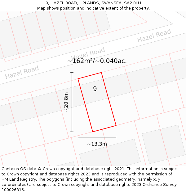 9, HAZEL ROAD, UPLANDS, SWANSEA, SA2 0LU: Plot and title map