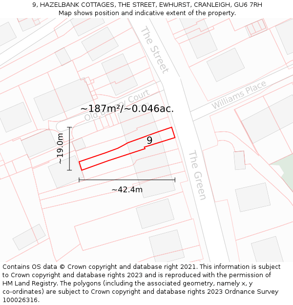9, HAZELBANK COTTAGES, THE STREET, EWHURST, CRANLEIGH, GU6 7RH: Plot and title map