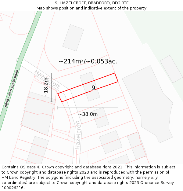 9, HAZELCROFT, BRADFORD, BD2 3TE: Plot and title map