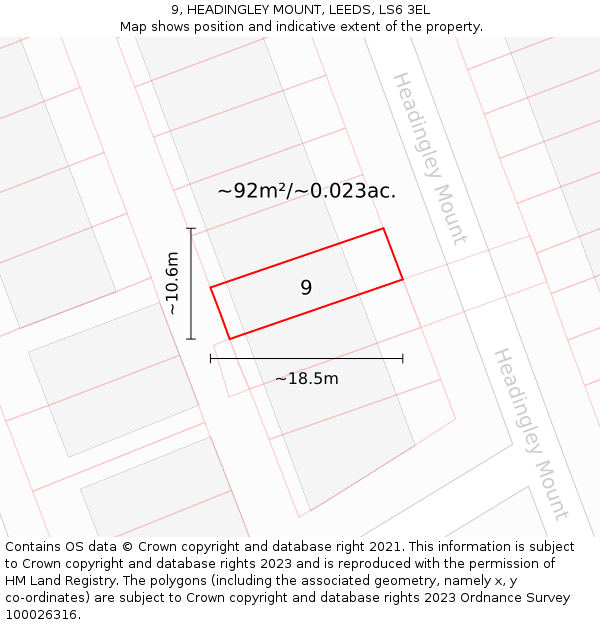 9, HEADINGLEY MOUNT, LEEDS, LS6 3EL: Plot and title map