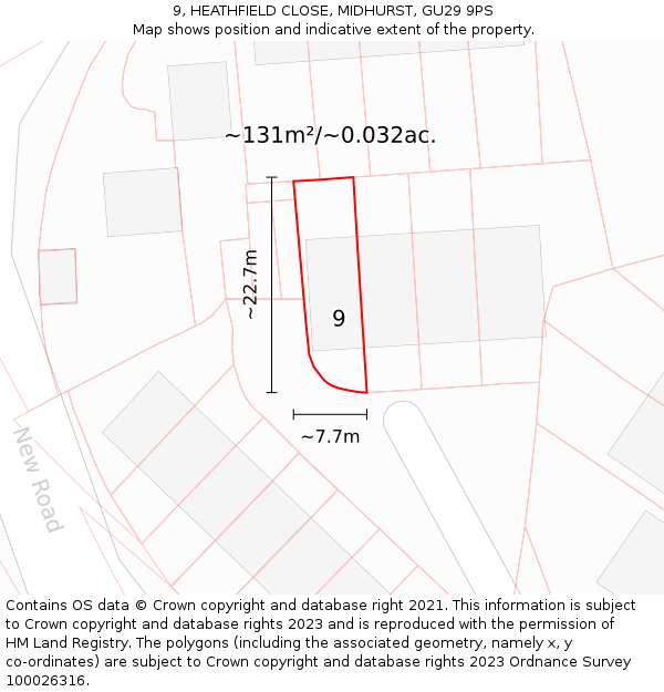 9, HEATHFIELD CLOSE, MIDHURST, GU29 9PS: Plot and title map