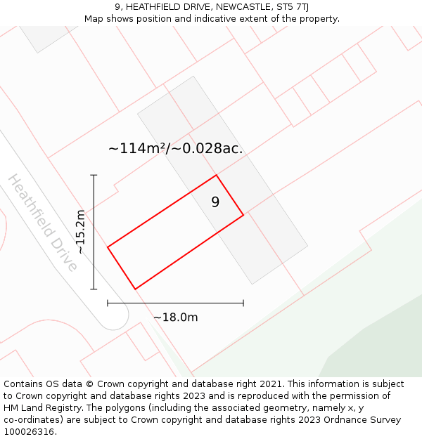 9, HEATHFIELD DRIVE, NEWCASTLE, ST5 7TJ: Plot and title map