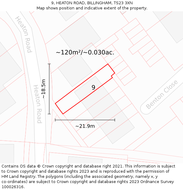 9, HEATON ROAD, BILLINGHAM, TS23 3XN: Plot and title map
