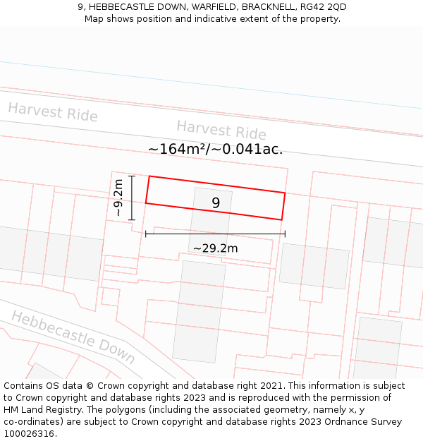 9, HEBBECASTLE DOWN, WARFIELD, BRACKNELL, RG42 2QD: Plot and title map