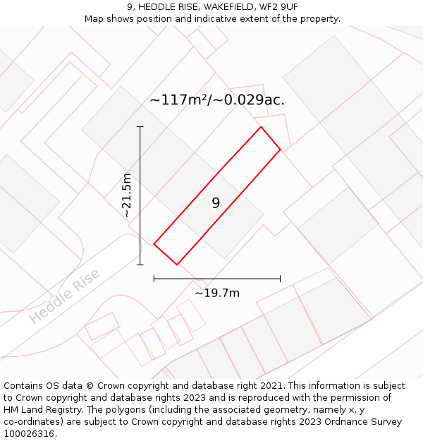 9, HEDDLE RISE, WAKEFIELD, WF2 9UF: Plot and title map