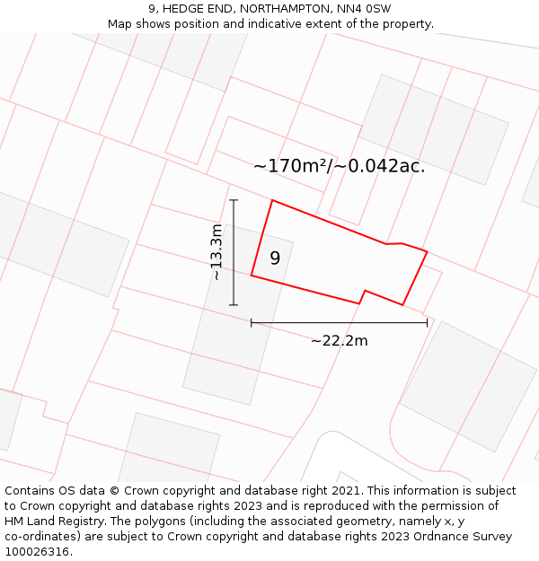 9, HEDGE END, NORTHAMPTON, NN4 0SW: Plot and title map