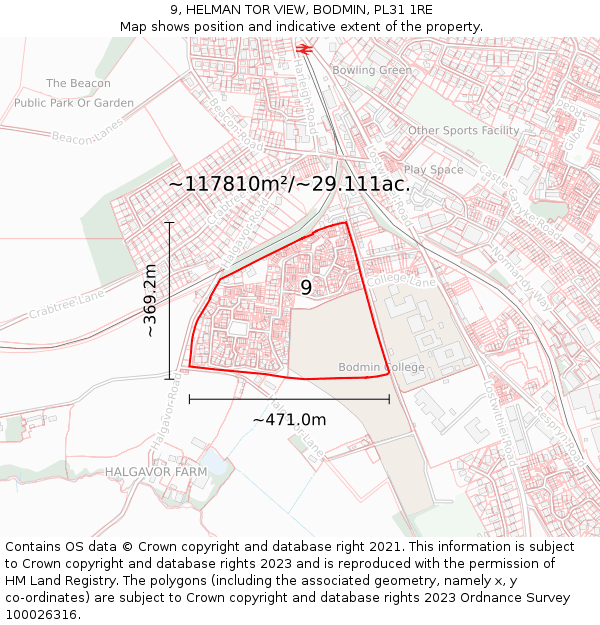 9, HELMAN TOR VIEW, BODMIN, PL31 1RE: Plot and title map