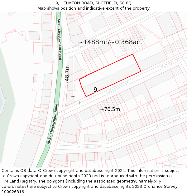 9, HELMTON ROAD, SHEFFIELD, S8 8QJ: Plot and title map