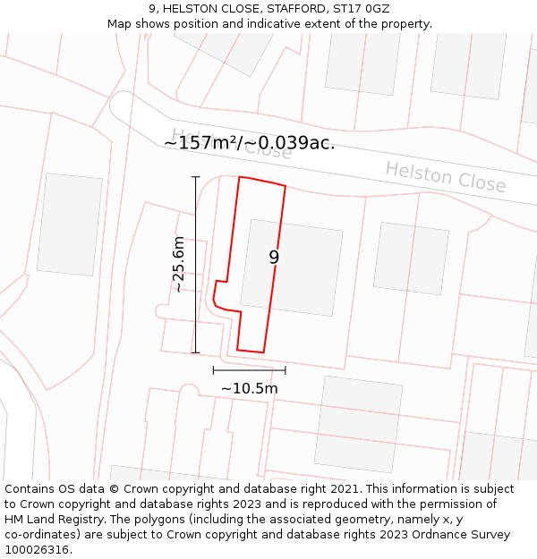 9, HELSTON CLOSE, STAFFORD, ST17 0GZ: Plot and title map