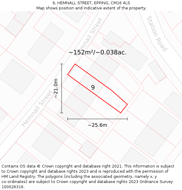 9, HEMNALL STREET, EPPING, CM16 4LS: Plot and title map