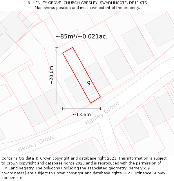 9, HENLEY GROVE, CHURCH GRESLEY, SWADLINCOTE, DE11 9TS: Plot and title map