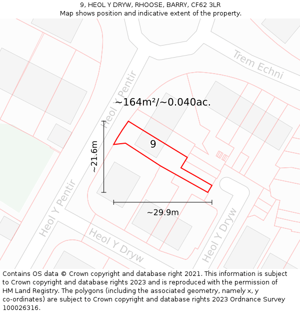 9, HEOL Y DRYW, RHOOSE, BARRY, CF62 3LR: Plot and title map