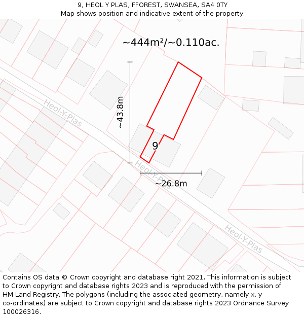 9, HEOL Y PLAS, FFOREST, SWANSEA, SA4 0TY: Plot and title map