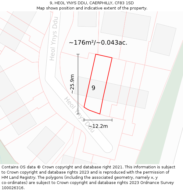 9, HEOL YNYS DDU, CAERPHILLY, CF83 1SD: Plot and title map