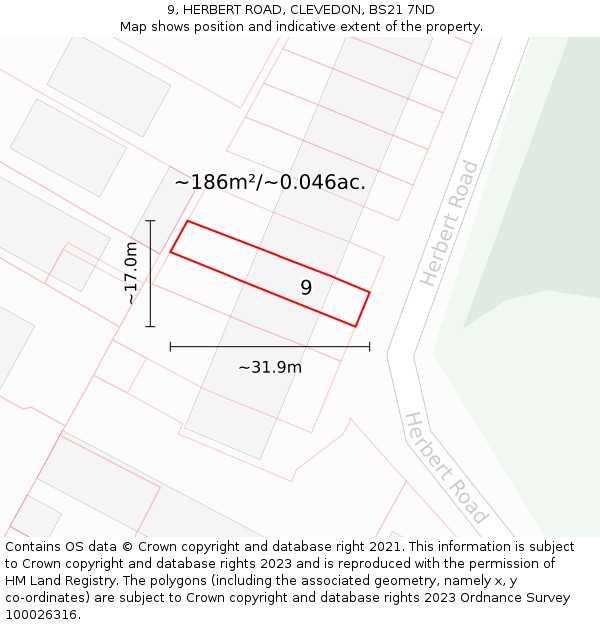 9, HERBERT ROAD, CLEVEDON, BS21 7ND: Plot and title map