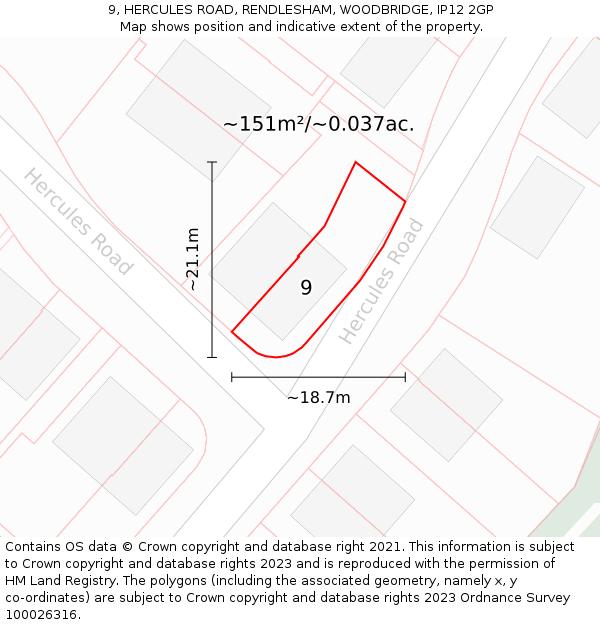 9, HERCULES ROAD, RENDLESHAM, WOODBRIDGE, IP12 2GP: Plot and title map
