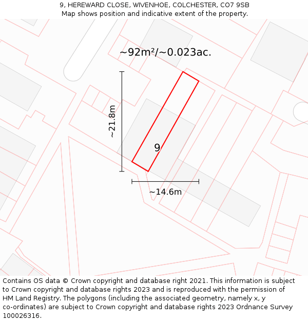 9, HEREWARD CLOSE, WIVENHOE, COLCHESTER, CO7 9SB: Plot and title map