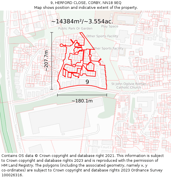 9, HERFORD CLOSE, CORBY, NN18 9EQ: Plot and title map