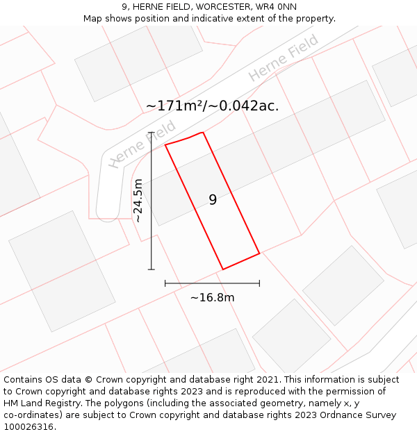 9, HERNE FIELD, WORCESTER, WR4 0NN: Plot and title map