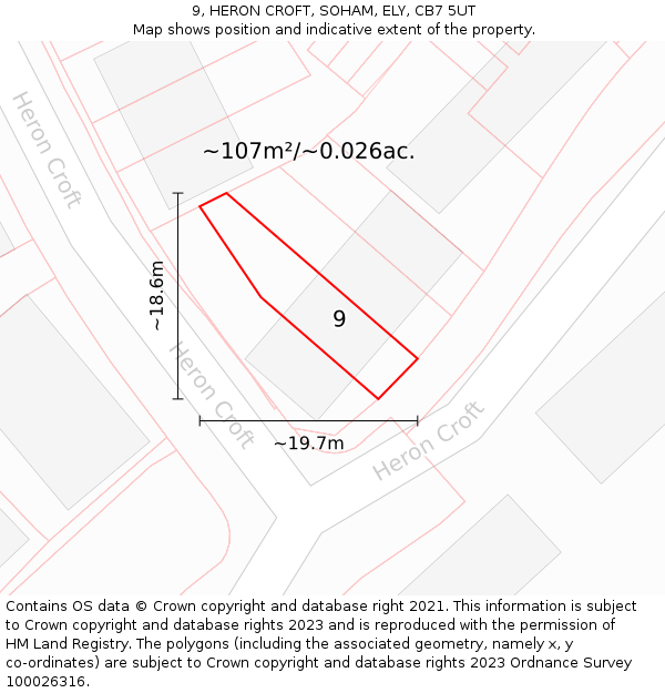 9, HERON CROFT, SOHAM, ELY, CB7 5UT: Plot and title map