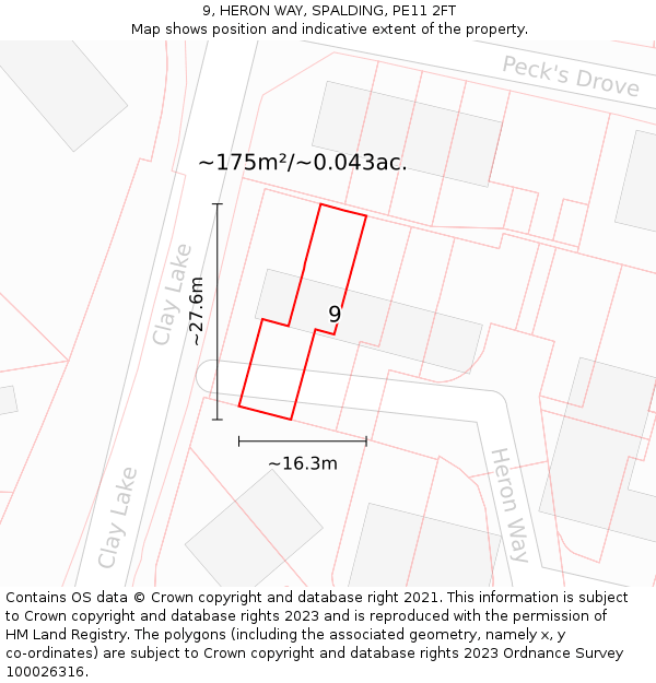 9, HERON WAY, SPALDING, PE11 2FT: Plot and title map