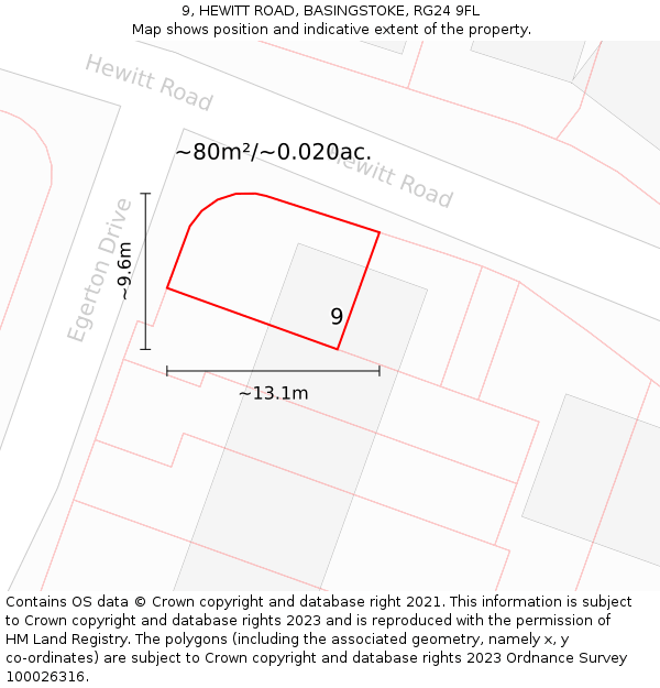 9, HEWITT ROAD, BASINGSTOKE, RG24 9FL: Plot and title map
