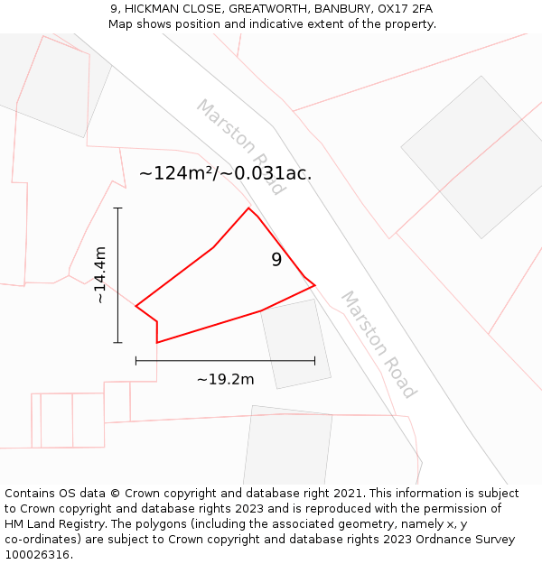 9, HICKMAN CLOSE, GREATWORTH, BANBURY, OX17 2FA: Plot and title map