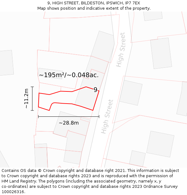 9, HIGH STREET, BILDESTON, IPSWICH, IP7 7EX: Plot and title map