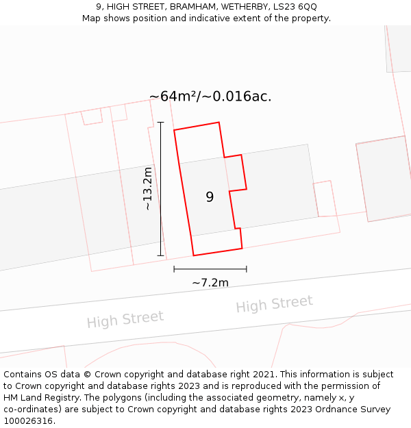 9, HIGH STREET, BRAMHAM, WETHERBY, LS23 6QQ: Plot and title map