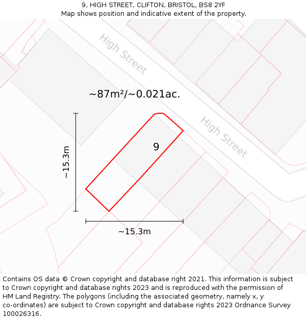 9, HIGH STREET, CLIFTON, BRISTOL, BS8 2YF: Plot and title map