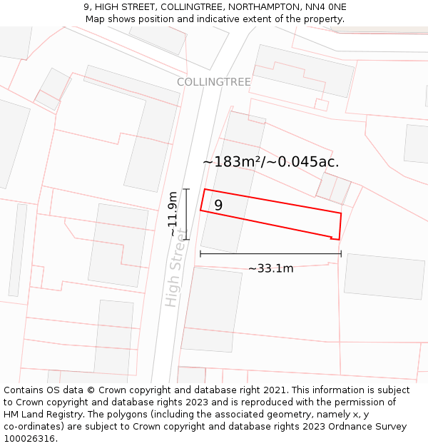 9, HIGH STREET, COLLINGTREE, NORTHAMPTON, NN4 0NE: Plot and title map